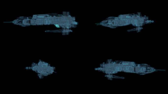 宇宙飞船1科幻透明网格线框机械机甲飞行器