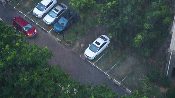 4K大风暴雨下雨强强降水住宅小区雨天