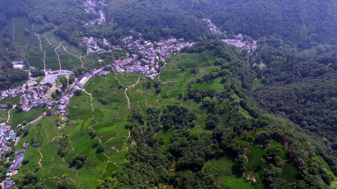 航拍杭州龙井村 西湖龙井茶园