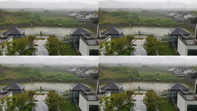 江南水乡夏日午后雷阵雨暴雨下雨镜头