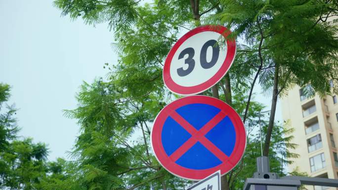 限速路牌全路段禁停标志城市交通