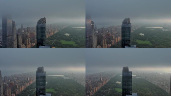 城市航拍纽约One57摩天大楼中央公园云