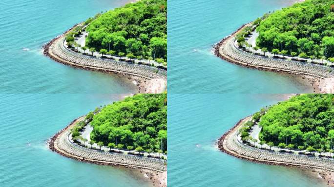 航拍广东惠州大亚湾海岸线绿道海景