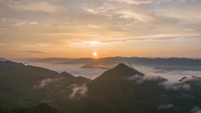 丰都都督4K航拍大气日出云海延时多段