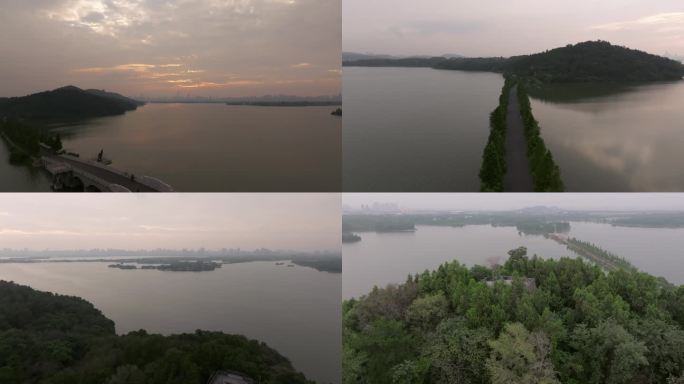 武汉东湖风景区从清河桥到刘备郊天坛航拍