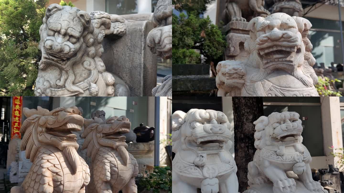 石狮子石雕威严传统文化古建筑