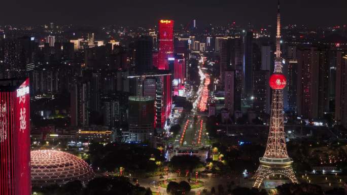 佛山禅城区季华五路六路CBD建筑群夜景