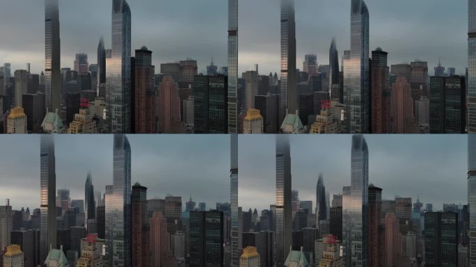 城市航拍纽约曼哈顿亿万富翁街摩天大楼日出