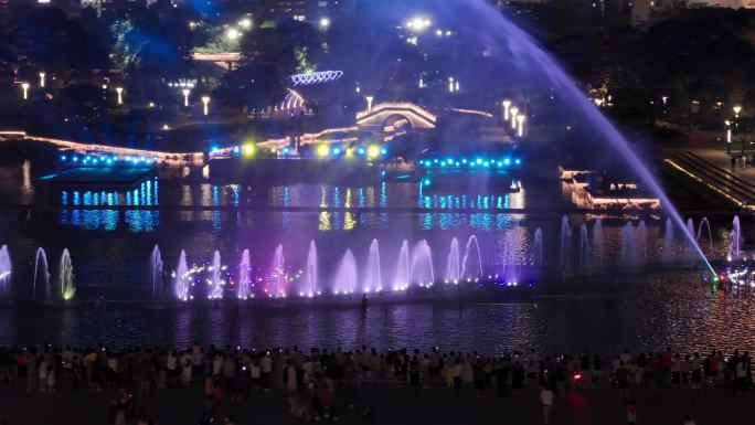 佛山禅城文华公园水舞声光秀喷泉夜景