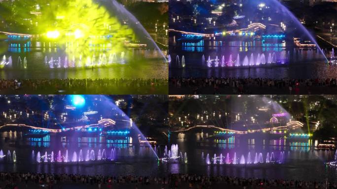 佛山禅城文华公园水舞声光秀喷泉夜景