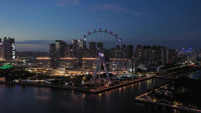 深圳宝安欢乐港湾摩天轮夜景航拍