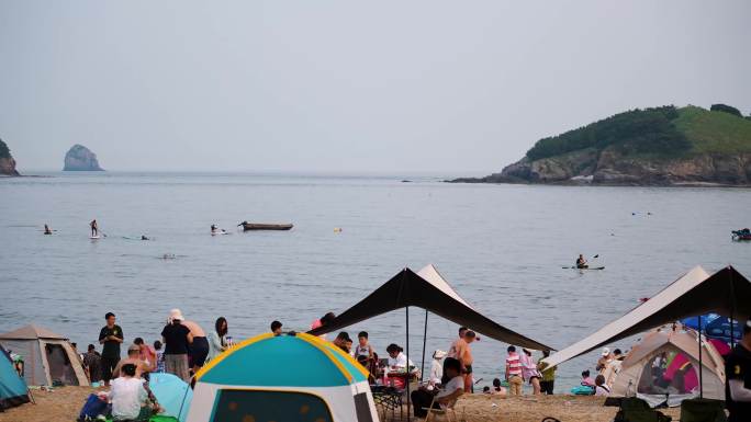 4K大连海滩海边付家庄露营帐篷