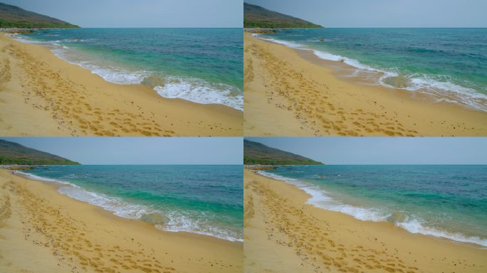 阴天 海边 沙滩 脚印 足迹 海浪