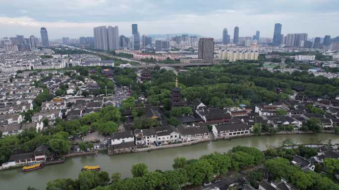 江苏苏州姑苏寒山寺航拍