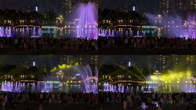 佛山禅城文华公园水舞声光秀喷泉夜景