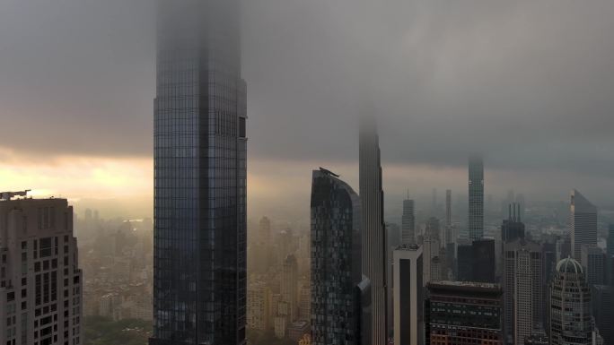 城市航拍纽约曼哈顿摩天大楼日出阳光天际线