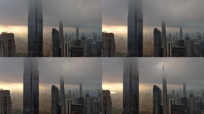 城市航拍纽约曼哈顿摩天大楼日出阳光天际线