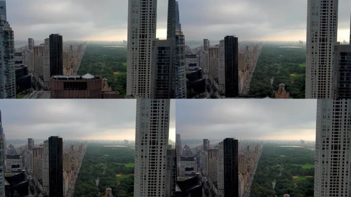 城市航拍纽约中央公园摩天大楼日出天际线