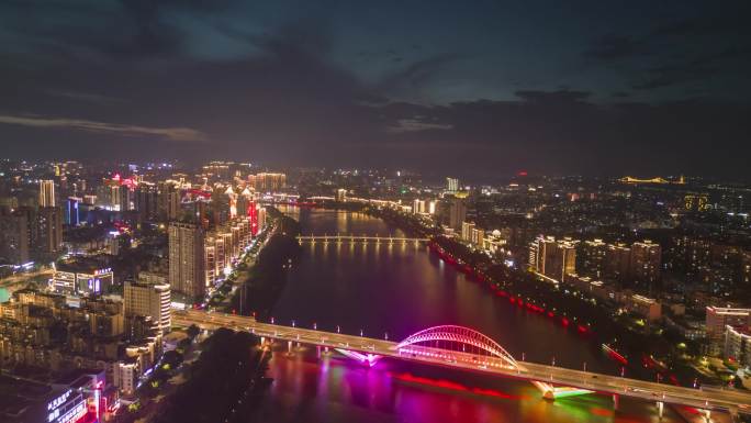 航拍赣州夜景延时赣州延时赣州大景章江两岸