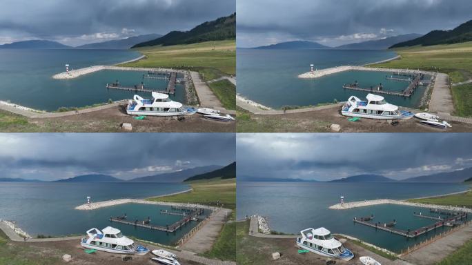 新疆赛里木湖彩虹航拍风景
