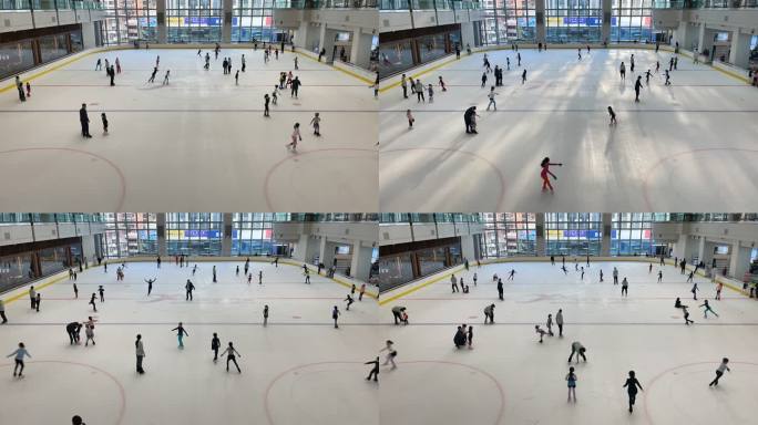 滑冰场练习溜冰的人们