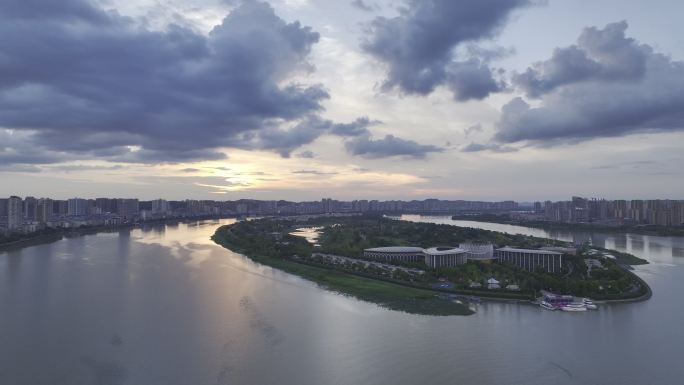 遂宁高空航拍 大全景 圣莲岛 4K 晚霞