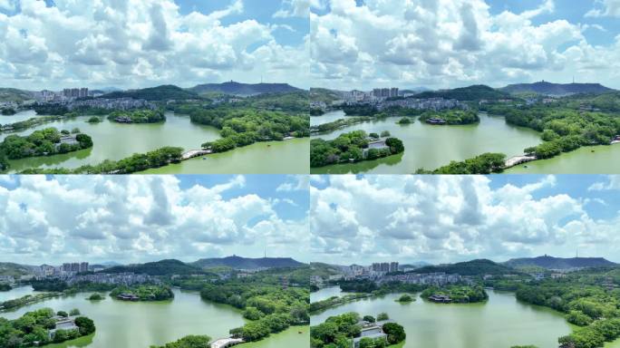 航拍广东旅游5A级惠州西湖景区自然湖景