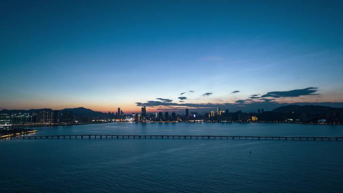 航拍珠海情侣路夜景4k延时