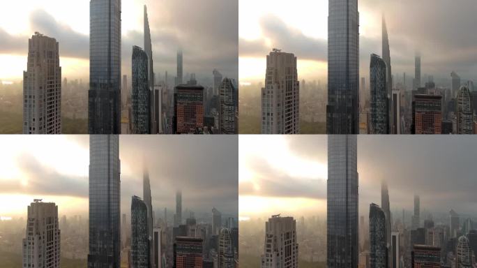 城市航拍纽约曼哈顿摩天大楼日出城市天际线