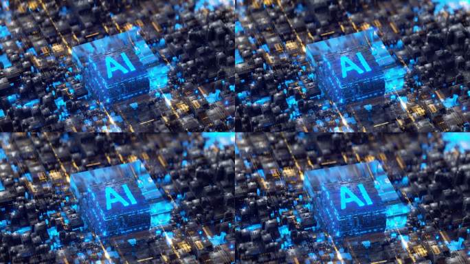 AI科技感芯片电路与方块