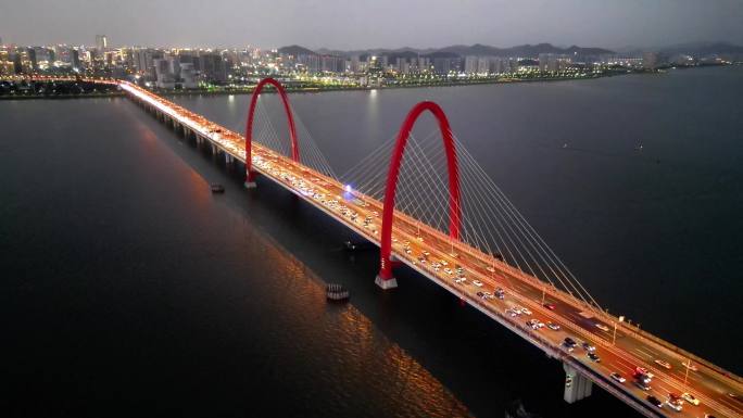 之江大桥全景4K夜景航拍