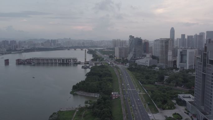 城市江边风景航拍