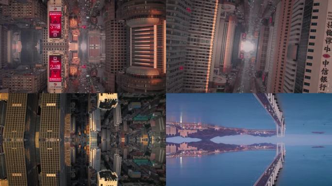 原创4K房地产镜像城市天空之城城市倒坠5