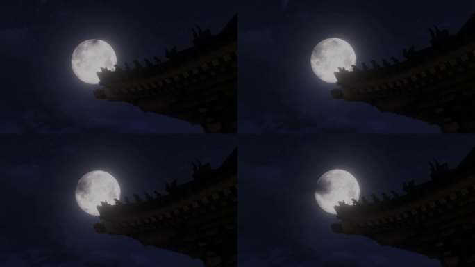 一轮明月月光月色月亮房檐屋檐中秋节中秋