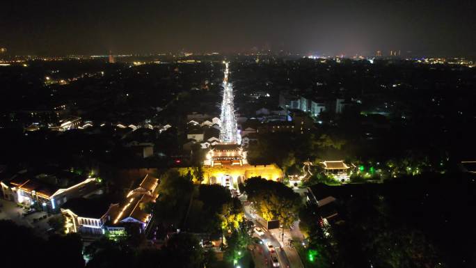 江苏苏州阊门遗址夜景航拍