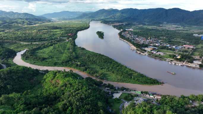 泰国缅甸老挝金三角湄公河航拍自然景观