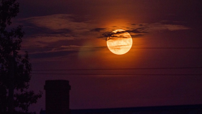 静谧的夜晚，蛐蛐鸣叫，月亮升起