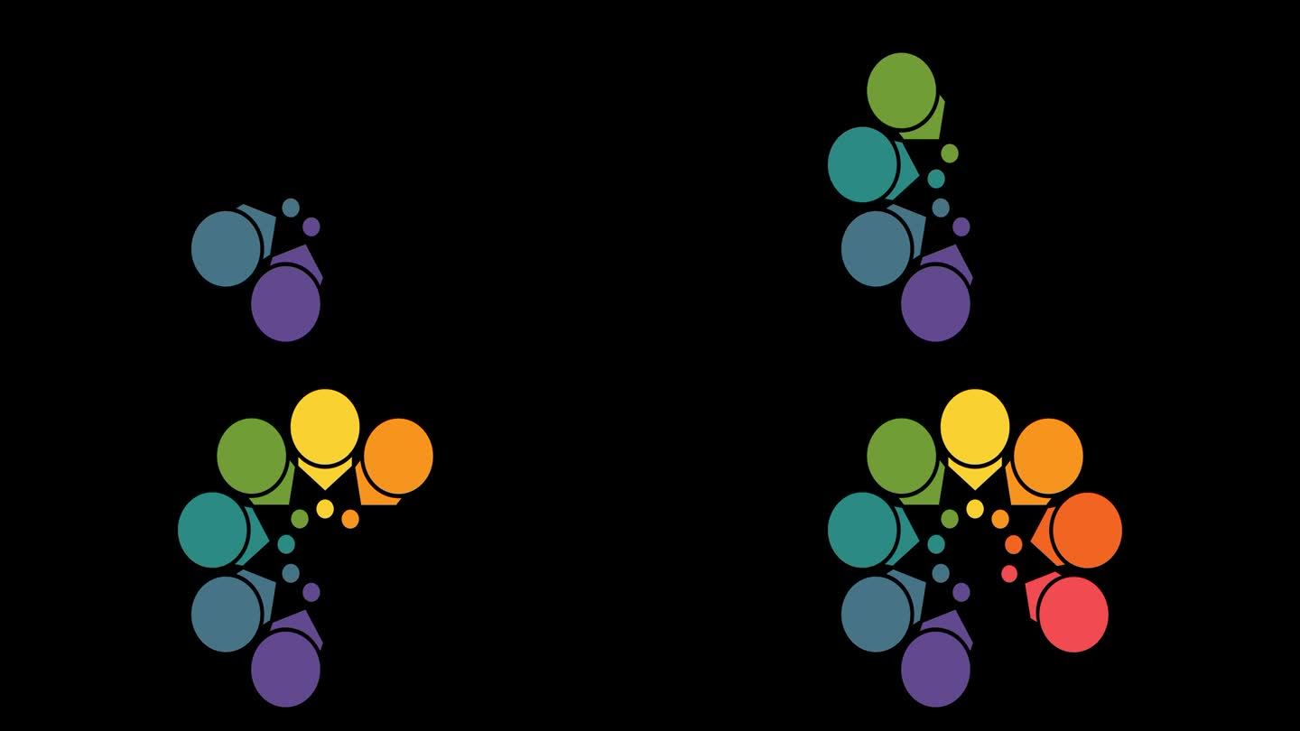 动画彩色模板的信息图表从箭头和圆圈，安排在圆圈中，为9个位置。阿尔法通道