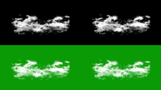 4k云循环。美丽的快速翻腾的云孤立在黑色的背景阿尔法，