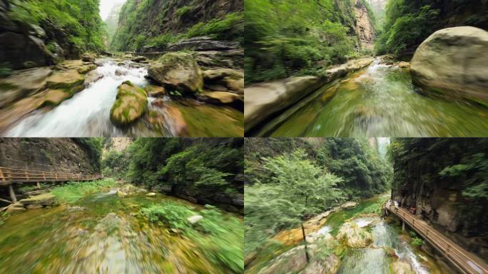 FPV拍摄坠入八泉峡沿着溪流穿越