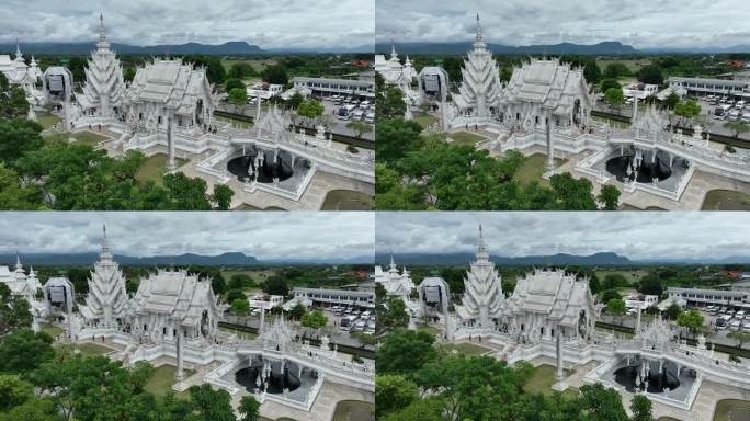 航拍泰国清莱白庙城市建筑风光
