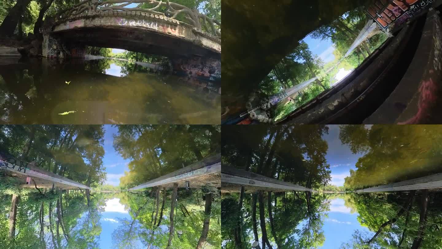 在布加勒斯特一座湖上的桥下移动。