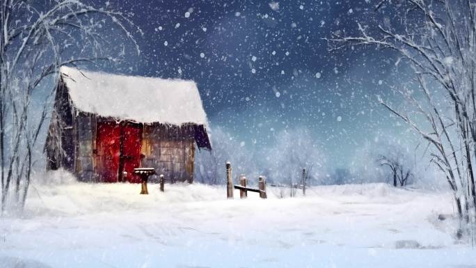 大雪纷飞北风吹孤独茅屋雪景白毛女背景