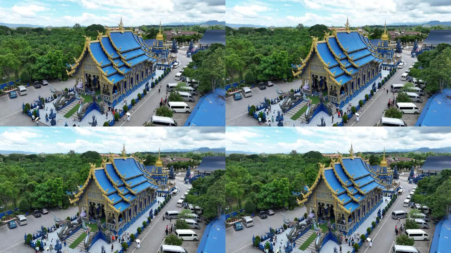 航拍泰国清莱蓝庙城市建筑风光