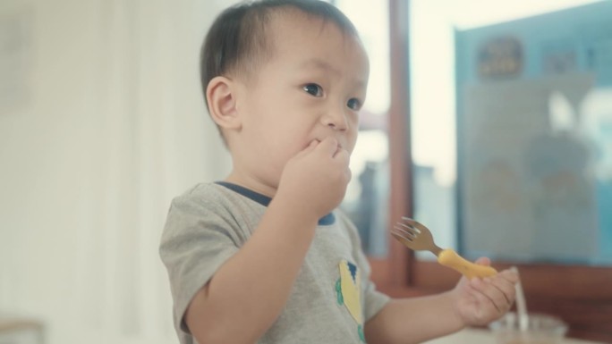 活力与幸福:亚洲男孩吃薯条的快乐时刻