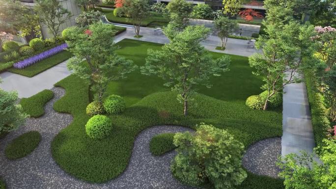新中式小区绿化景观三维素材