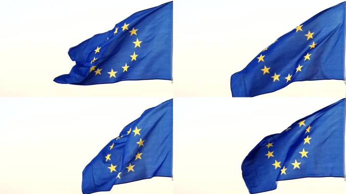 蓝色的旗帜上有一圈十二颗金星，象征着欧洲各民族的团结一致。在蓝天的映衬下，旗杆上飘扬着欧盟国旗。