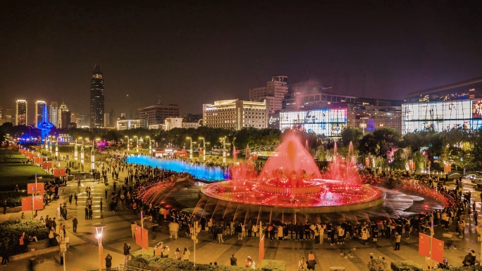 济南泉城广场夜景延时济南延时