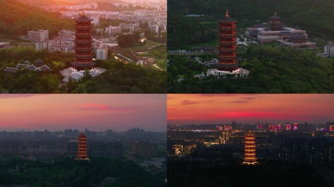 夕阳与寺庙 霞光的宝塔