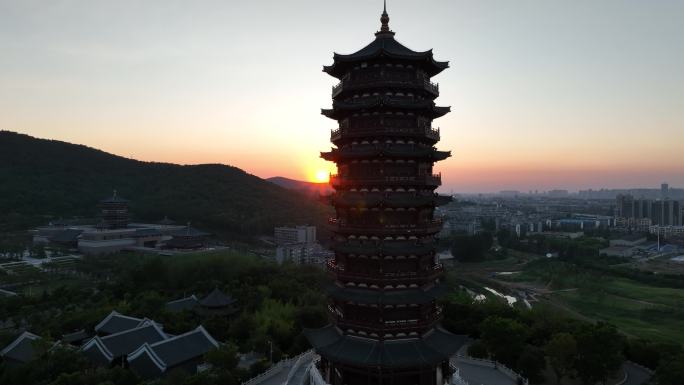 航拍襄阳岘首山岘首亭景点建筑城市旅游风光